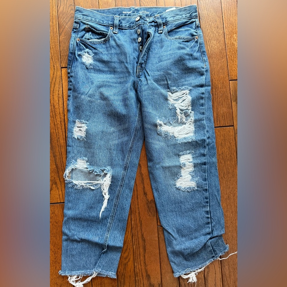Old Navy Straight Leg Distressed Blue Jeans